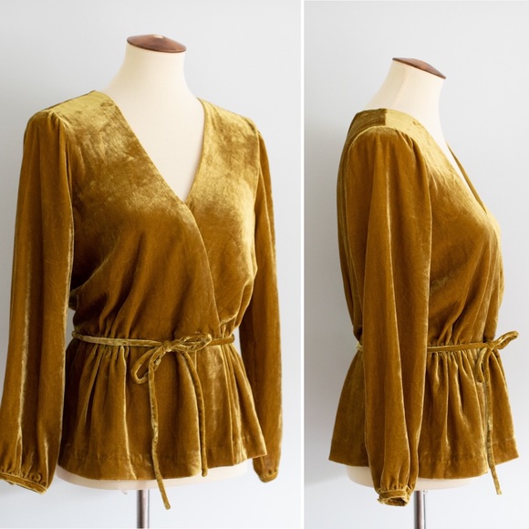 J. Crew Tops - NWT J. Crew Gold Velvet Faux Wrap Top 8